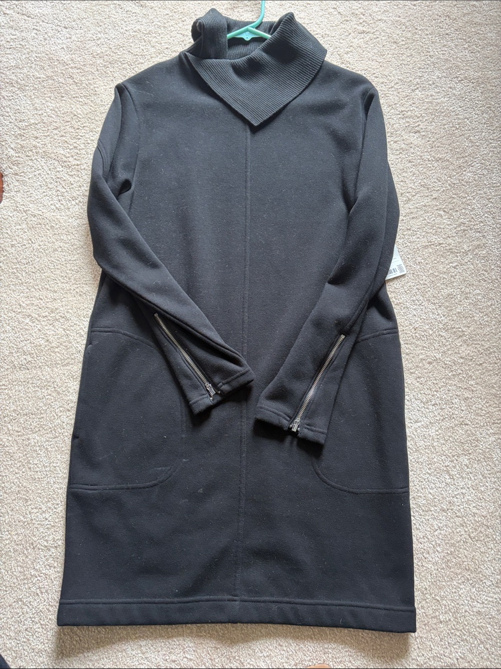 Women's Black Funnel Neck dress with Zippered Sleeves